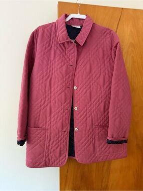 Alfred Dunner Quilted Coat in Pink with Navy Lining